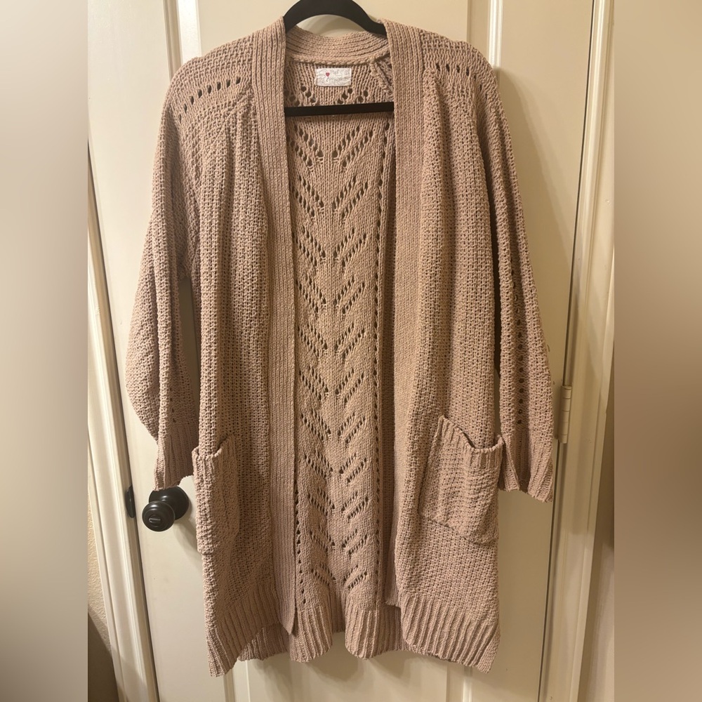 Tan Knit Cardigan Sweater